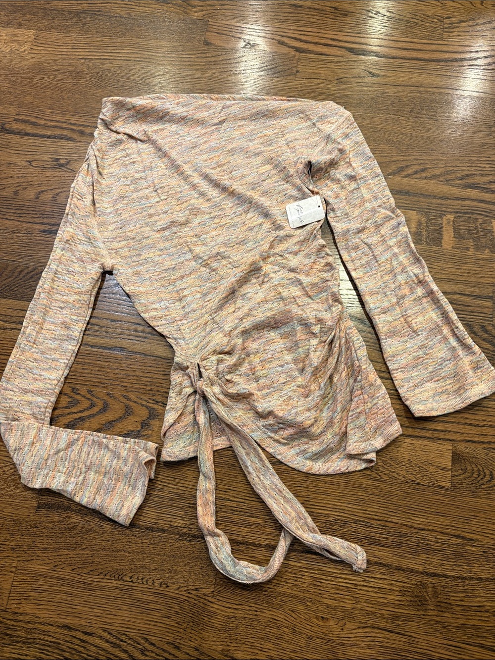 Free People NWT Light Multicolor Tie-Waist Wrap Top, asymmetrical, xS
